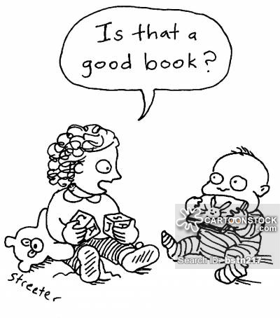 Little girl to baby: Is that a good book?
